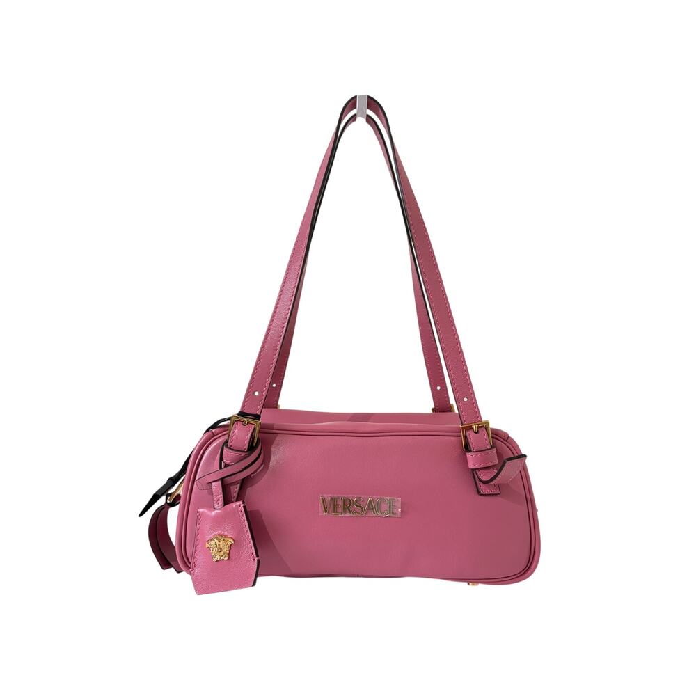 sale ends 8/17 Versace Pink Leather Tag Double-Handle Shoulder Bag New